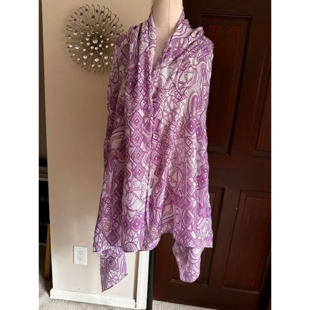 NWOT Charming Charlie wrap sari coverup shawl purple with gold stitching - Picture 4 of 6